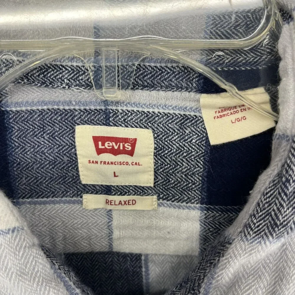 Levi's Shirt Mens Large Blue Plaid Flannel Relaxed Long Sleeve Button‎ Down